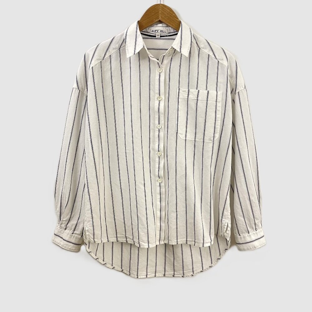 Alex Mill Cream Shirt with Navy Stripe Detail